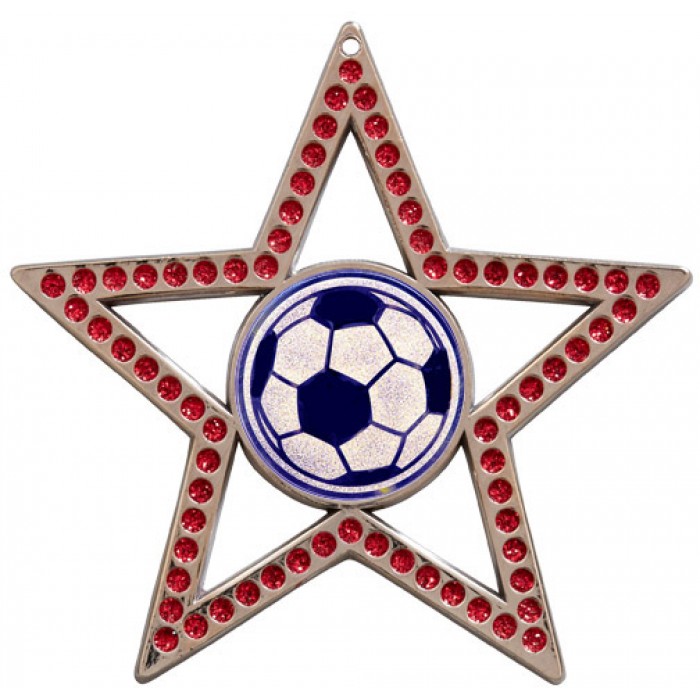 75MM RED STAR MEDAL - FOOTBALL - SILVER